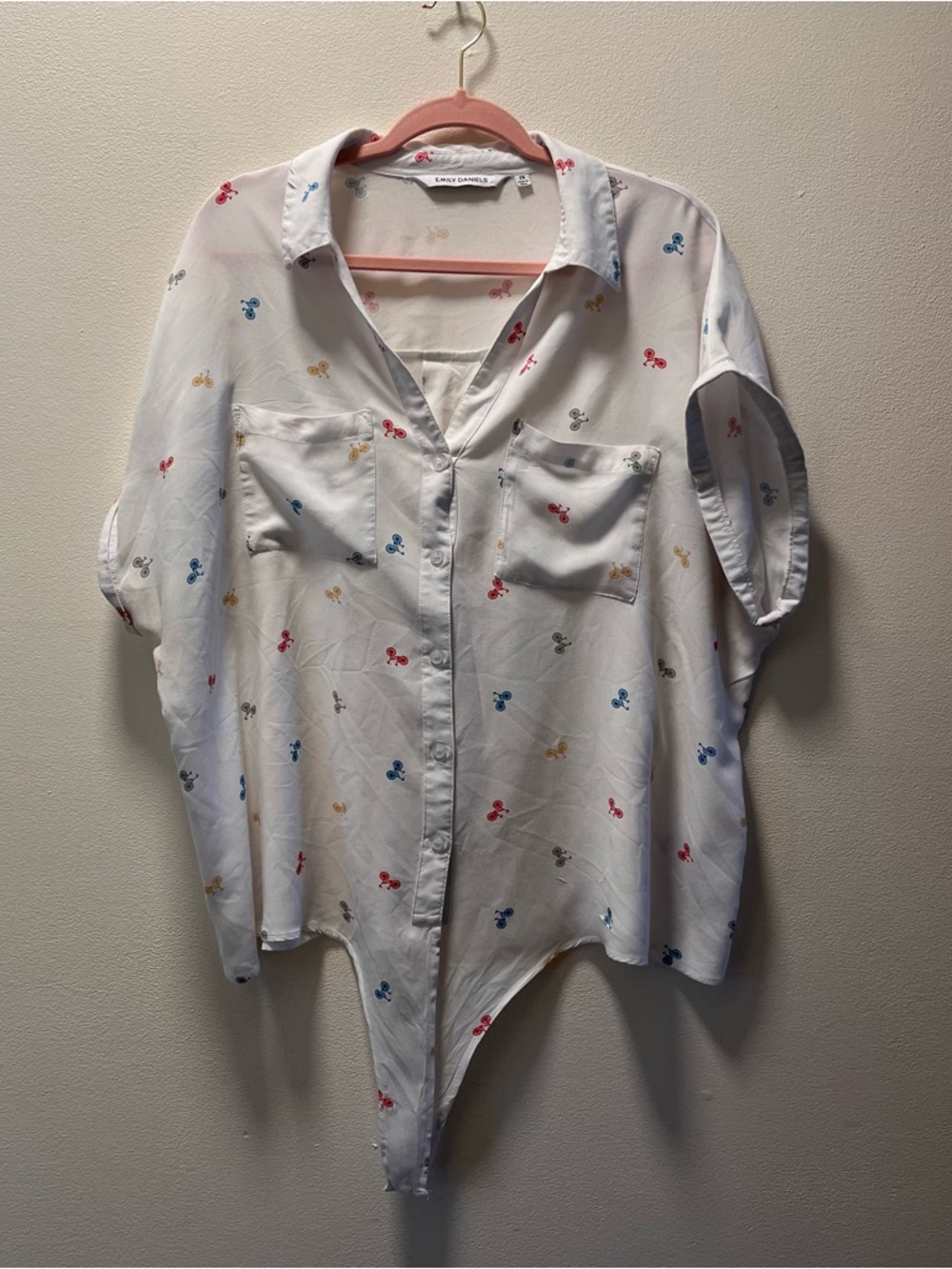Emily Daniels Loose Fit Casual Front Tie Button-Front Short Sleeve Blouse, Sz 2X